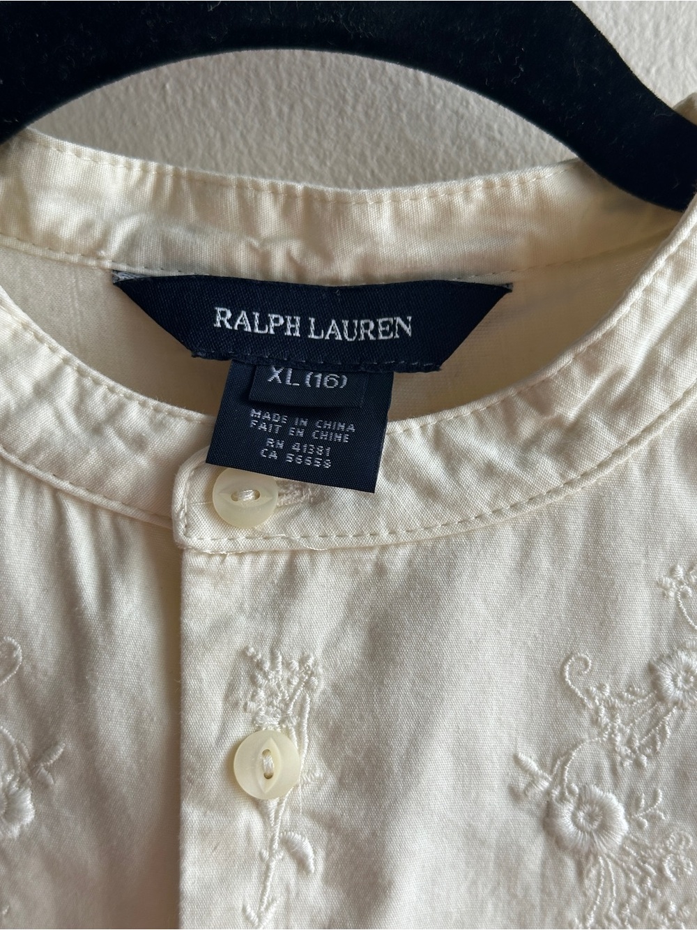 Ralph Lauren Cream Long-Sleeve Embroidered Bib Shirt - Picture 5 of 10